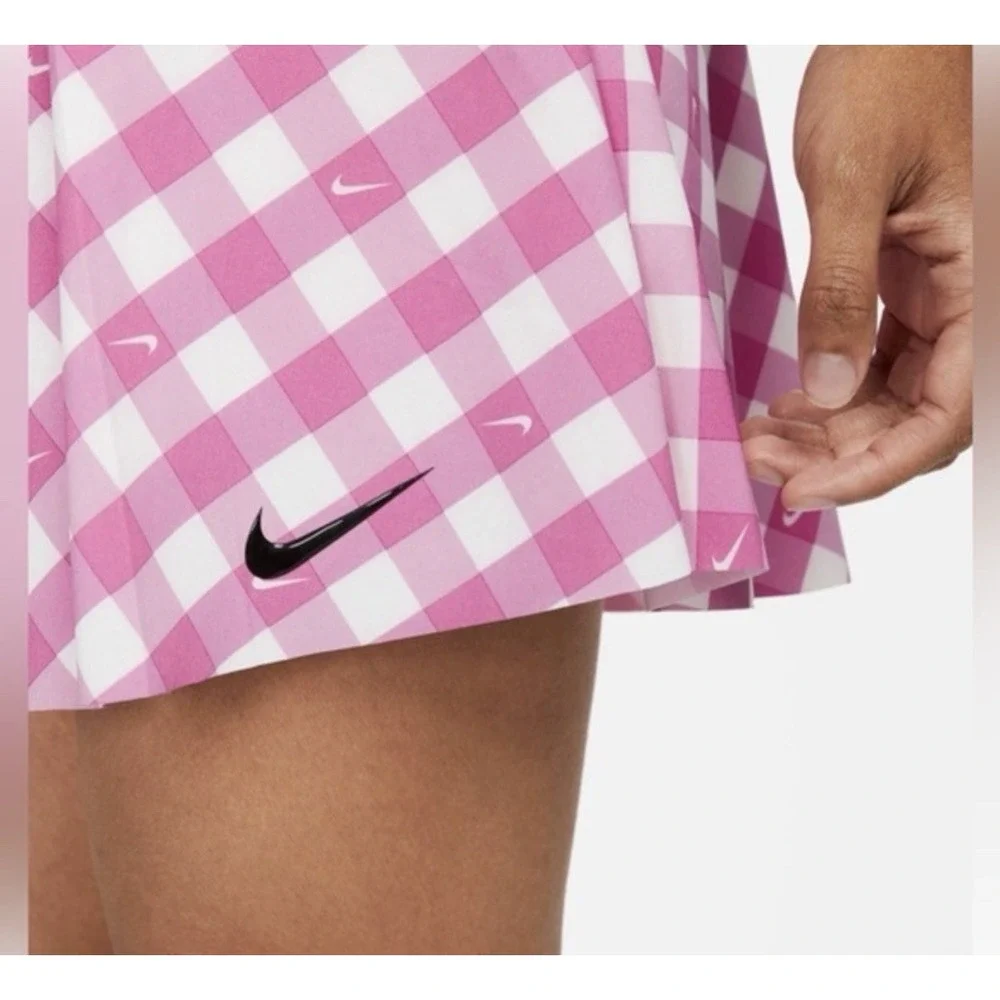 Nike Dri-FIT Printed Club Tennis Skirt DX1142-613 Golf Skort Pink Checkered Sz L